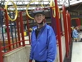 Oliver at Carlisle station, 20.1 miles from Greenhead, prepares to show us his seriously-bad tyre hole